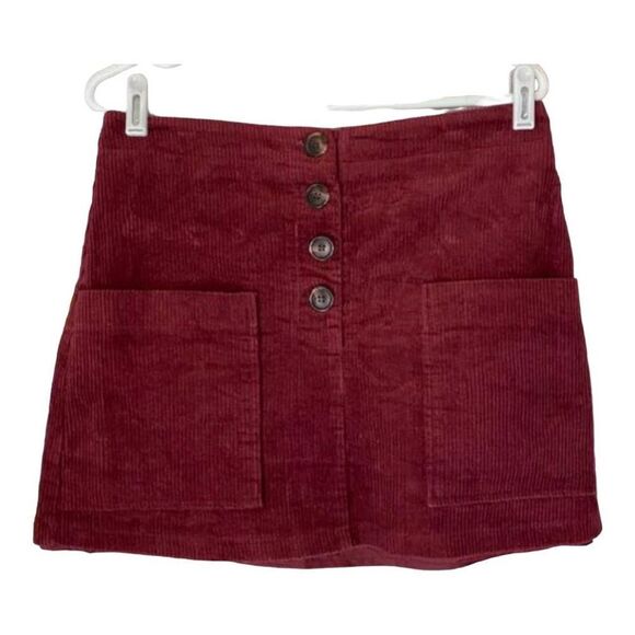 NWT Womens LeLis Le Lis Ashley Burgundy Wine Corduroy Button Mini Skirt - Sz L - Picture 2 of 2
